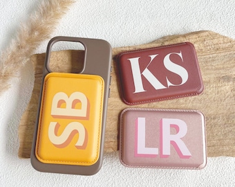 Personalized Initial MagSafe Wallet, Leather Magnet Card Holder