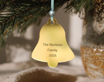 Adorno navideño personalizado de campana dorada, recuerdo familiar