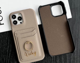 Leather iPhone Case with Card Slot and Finger Ring