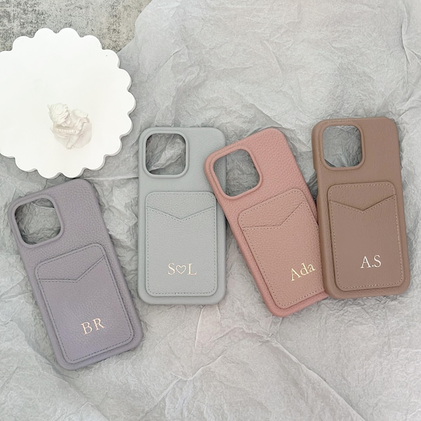 Funda de piel para iPhone con tarjetero, funda personalizada para teléfono