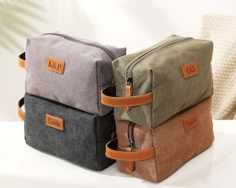 Personalized Canvas Leather Toiletry Bag, Men's Dopp Kit, Groomsmen Gift