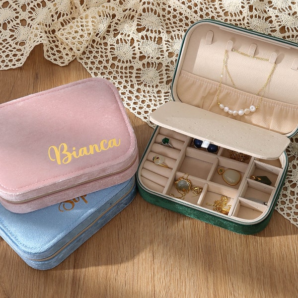 Velvet Name Jewelry Box, Custom Initial Jewelry Organizer, Mothers Day Gifts, Personalized Gifts for Her, Holiday Gift, Travel Jewelry Case