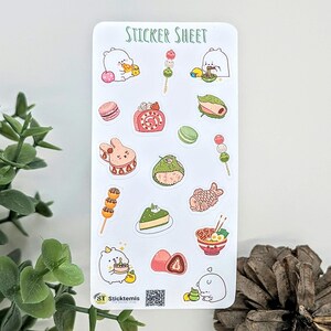 Mini feuille d'autocollants kawaii mignonne | Stickers cuisine asiatique, pâtisserie en forme de poisson, gâteau Matcha, Sticker Raman, pour agenda, scrapbooking