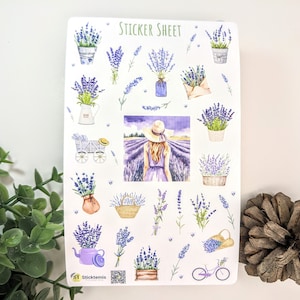 Feuilles d'autocollants fleurs de lavande - Stickers floraux violets pour agendas, albums de coupures, bujo | Feuille d'autocollants décoratifs vintage