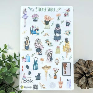 Feuille d'autocollants aquarelle Fashion Girl | Planificateur d'autocollants mignons et autocollants de scrapbooking | Stickers Femme