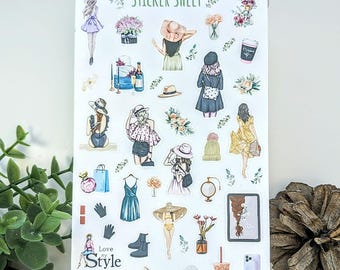 Watercolor Fashion Girl Sticker Sheet: Planner Scrapbooking Stickers