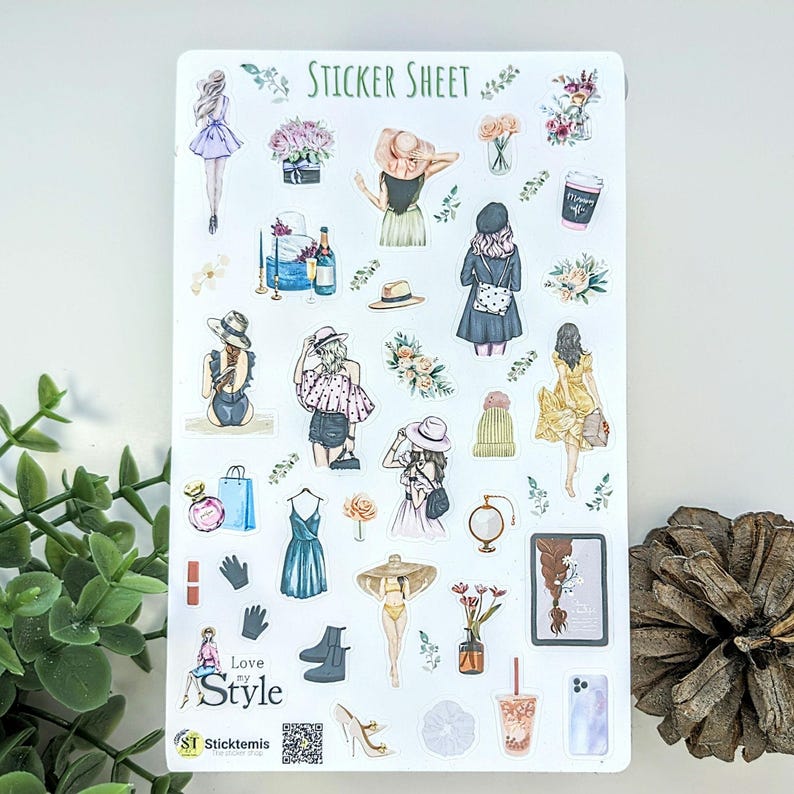 Watercolor Fashion Girl Sticker Sheet: Planner Scrapbooking Stickers - Etsy