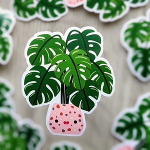 Autocollant en vinyle imperméable Monstera | Sticker plante d'intérieur minimaliste | Plante mignonne | Cadeaux pour les amateurs de plantes