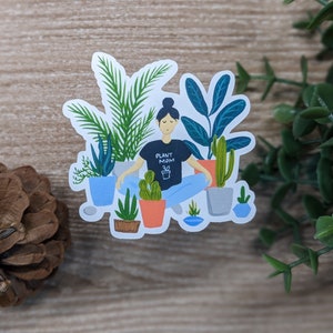 Sticker imperméable en vinyle Plant Mom | Cadeau pour amoureux des plantes | Stickers plantes mignons