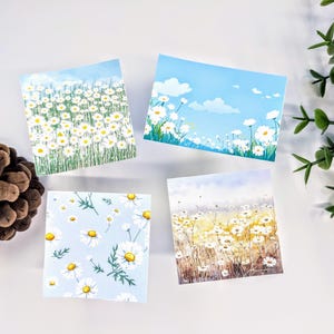 Autocollants Nature Meadow｜Autocollants bleu ciel Daisy Meadow | Stickers papier journal floral | Sticker aquarelle paysage