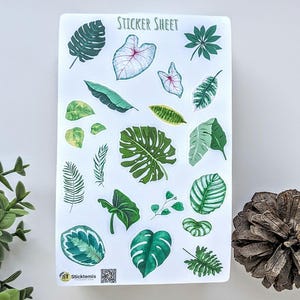 Feuille d'autocollants Tropical Leaves | Stickers feuilles vertes pour agenda | Stickers décoratifs feuillage | Stickers verdure pour scrapbooking