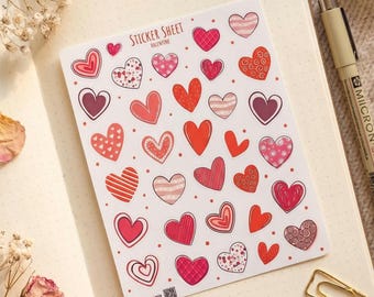 Mini Hearts Sticker Sheet | Valentines Stickers | Bujo, Scrapbook, Planner & Journal