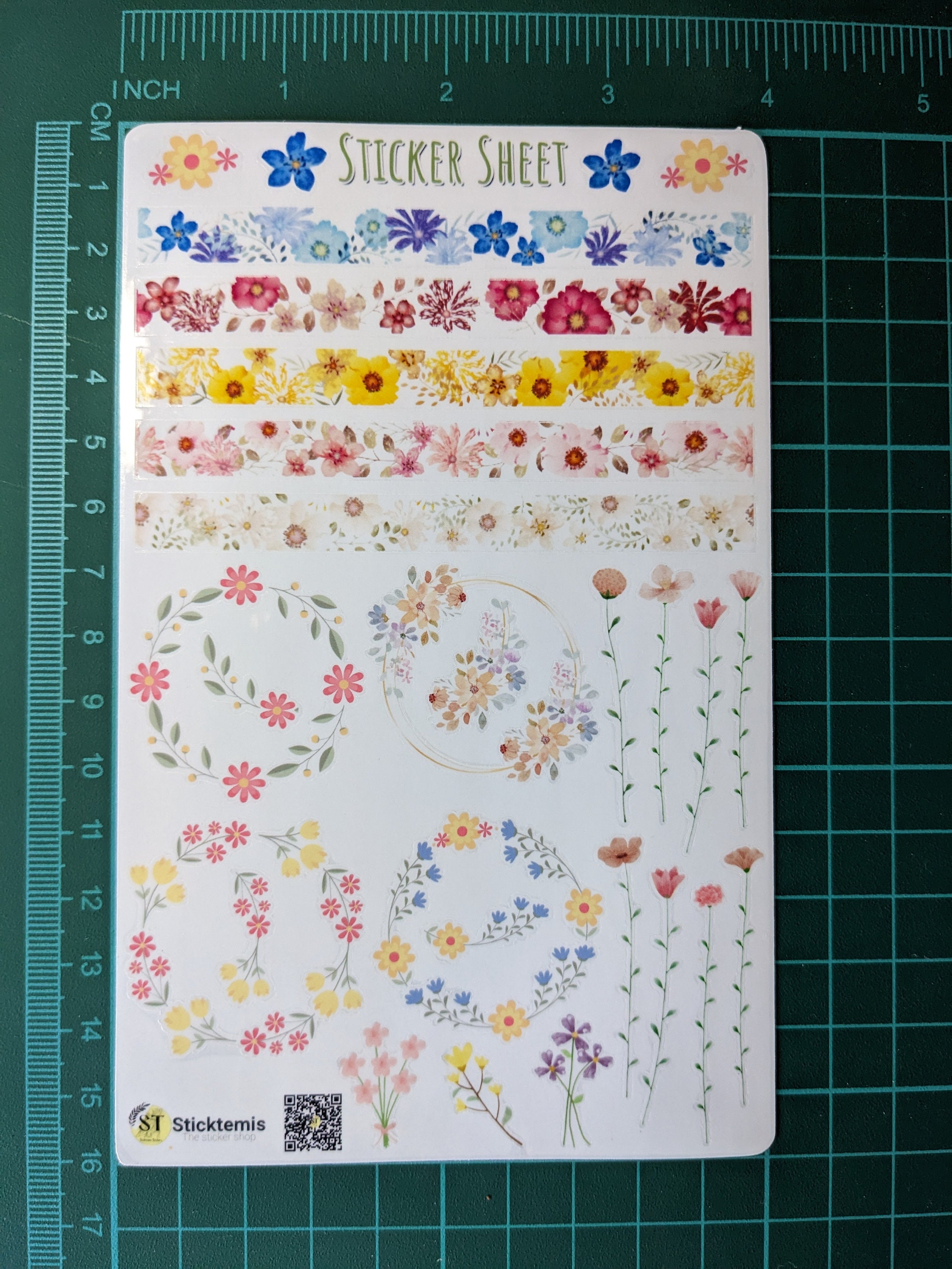 Floral Washi Tape Sticker Sheet: Transparent Planner Stickers - Etsy