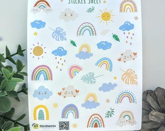 Pastel Rainbow Cloud Sticker Sheet: Planner Scrapbook Stickers
