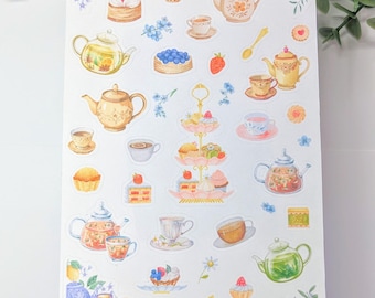 Tea Time Sticker Sheet: Waterproof Planner, Journal, Scrapbook Stickers