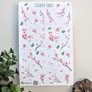 Feuille d'autocollants Sakura | Stickers fleurs de cerisier pour journal, scrapbooking, agendas et travaux manuels | Stickers fleurs japonais