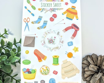 Knitting & Crochet Sticker Sheet for Planner Stickers, Scrapbook Stickers, Hobby Stickers