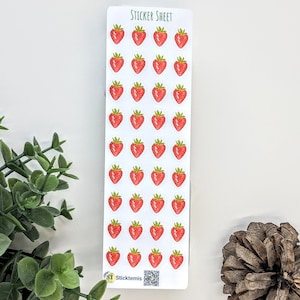 Cute tiny Strawberry Sticker Sheet for Planner, Journal, Scrapbook