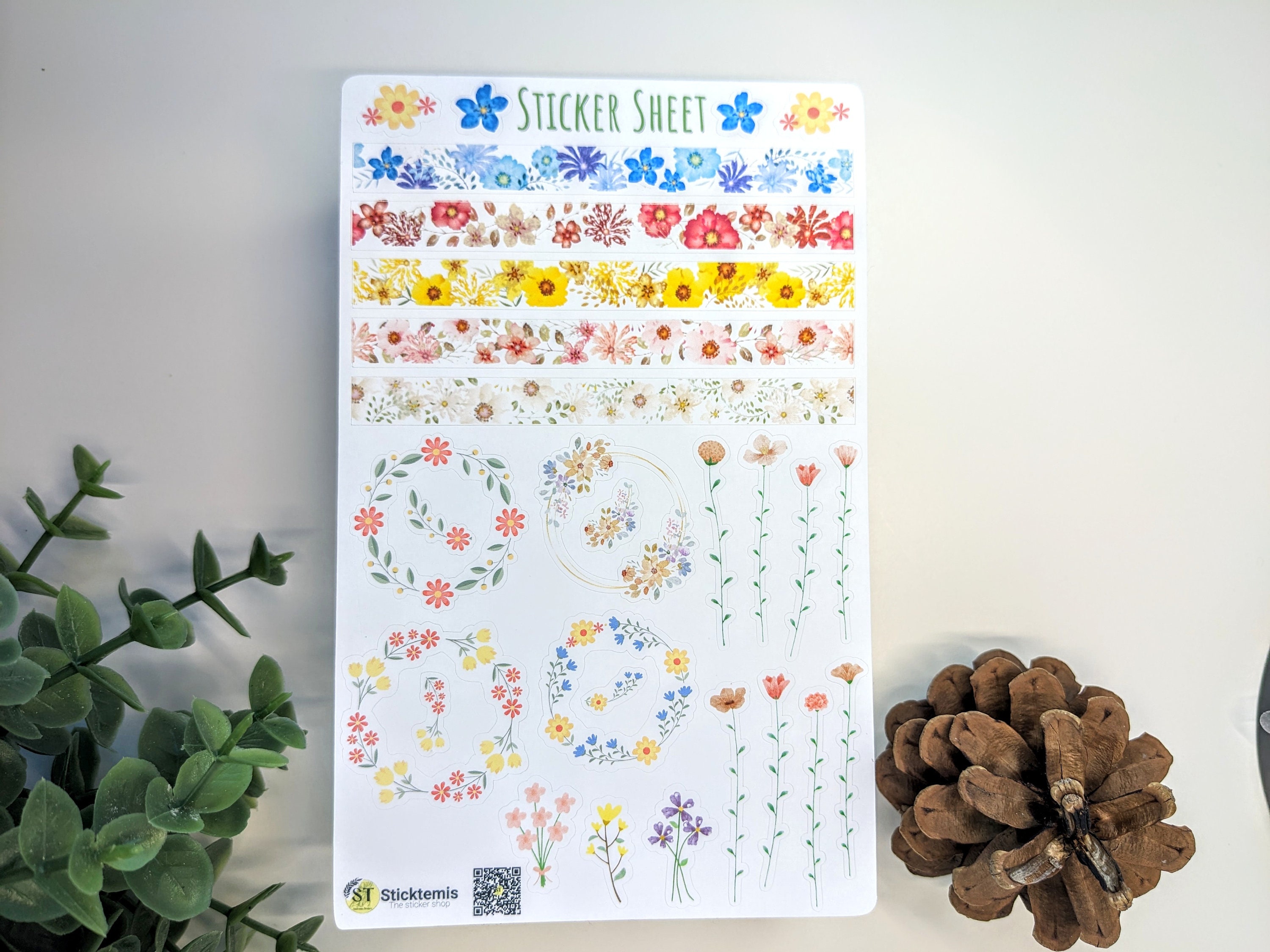 Floral Washi Tape Sticker Sheet: Transparent Planner Stickers - Etsy