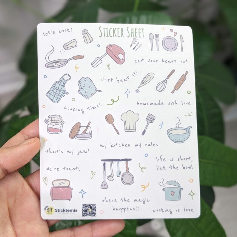 Cute Kitchen Kiss Cut Sticker Sheet, Fun Cooking & Baking Day Sticker ...