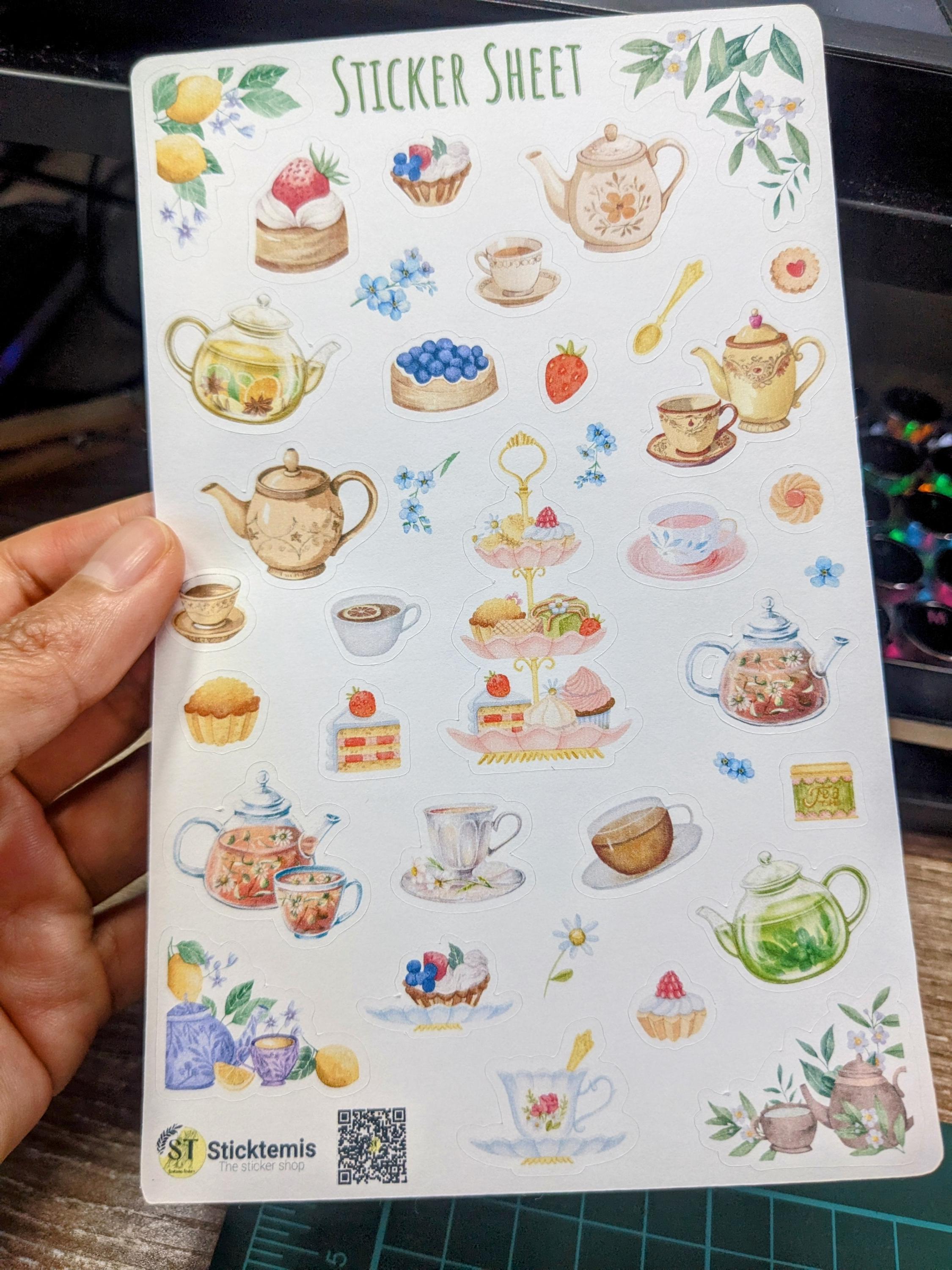 Ourtime Sticker Tea Time Sticker Sheet: Waterproof Planner, Journal, Scrapbook Stickers ...