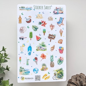 Feuille d'autocollants pour activités estivales | Stickers plage | Stickers pique-nique pour agenda, journal et album