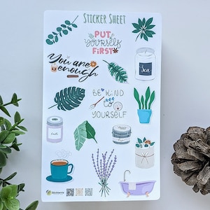 Feuille d'autocollants pour soins personnels | Feuille d'autocollants pour soirée douillette | Stickers planificateurs esthétiques