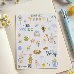 Spring Easter Sticker Sheet: Bunny, Egg, Floral Waterproof Vinyl