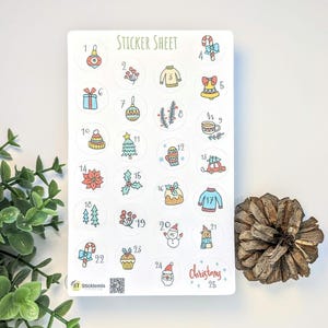 Stickers calendrier de l'Avent | Stickers compte à rebours de Noël de décembre | Agenda, cartes, Kiss-Cut