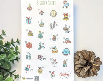 Advent Calendar Stickers | December Christmas countdown Stickers | Planner, Cards, Kiss-Cut