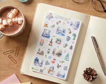 Winter Hygge Sticker Sheet, Cozy Planner Decals, Waterproof Snow Journal Supplies, Nordic Aesthetic Scrapbook Ephemera, Warm Stationery Gift