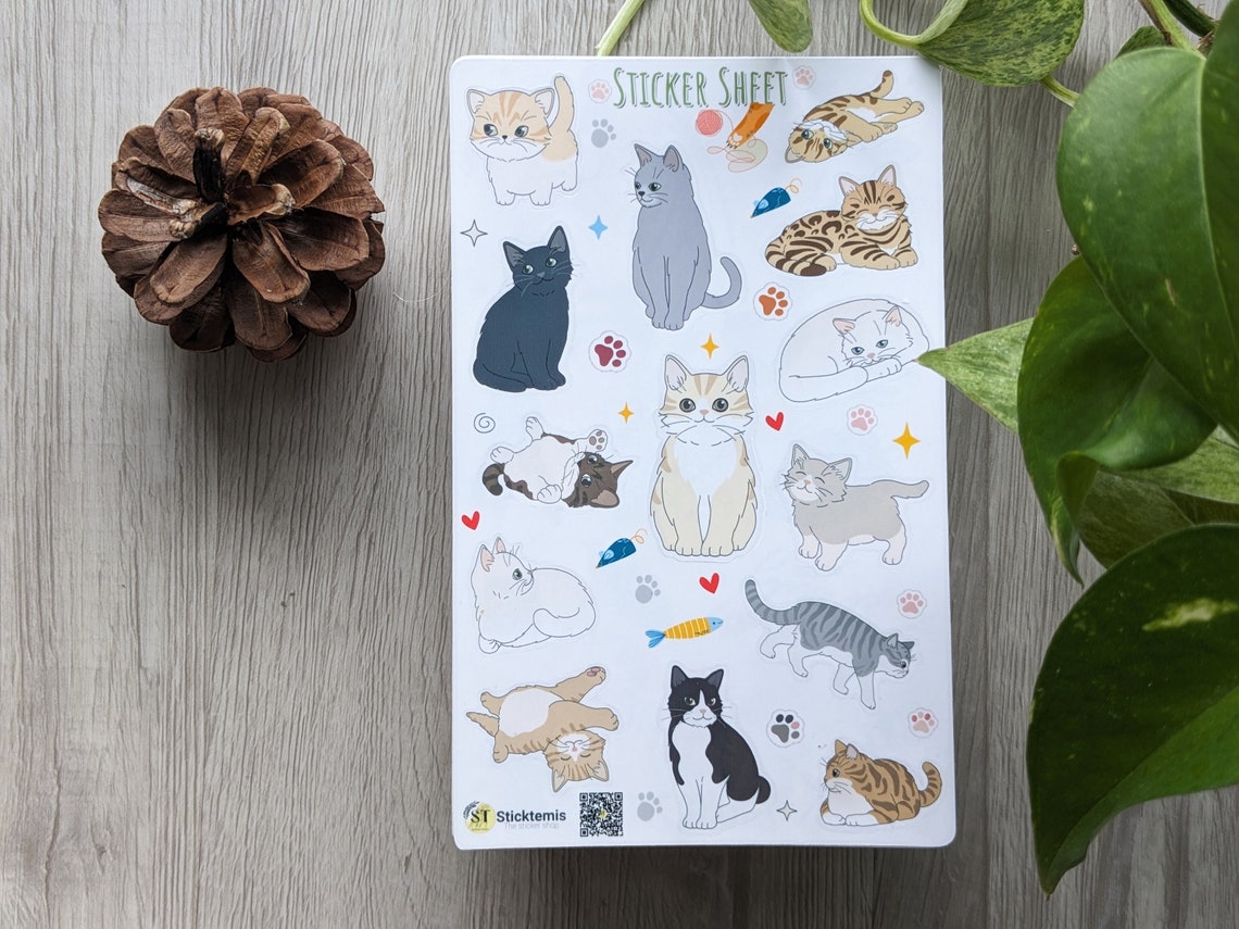 Cute Cats Vinyl Sticker Sheet | Bujo Deco Stickers 4x6" Sticker Sheet ...