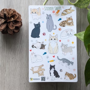 Feuille d'autocollants en vinyle pour chats mignons | Feuille d'autocollants Bujo Deco Stickers 10 x 15 cm pour journal, agenda, album