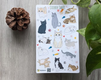 Cute Cats Vinyl Sticker Sheet | Bujo Deco Stickers 4x6&quot; sticker sheet for Journal, Planner, Scrapbook