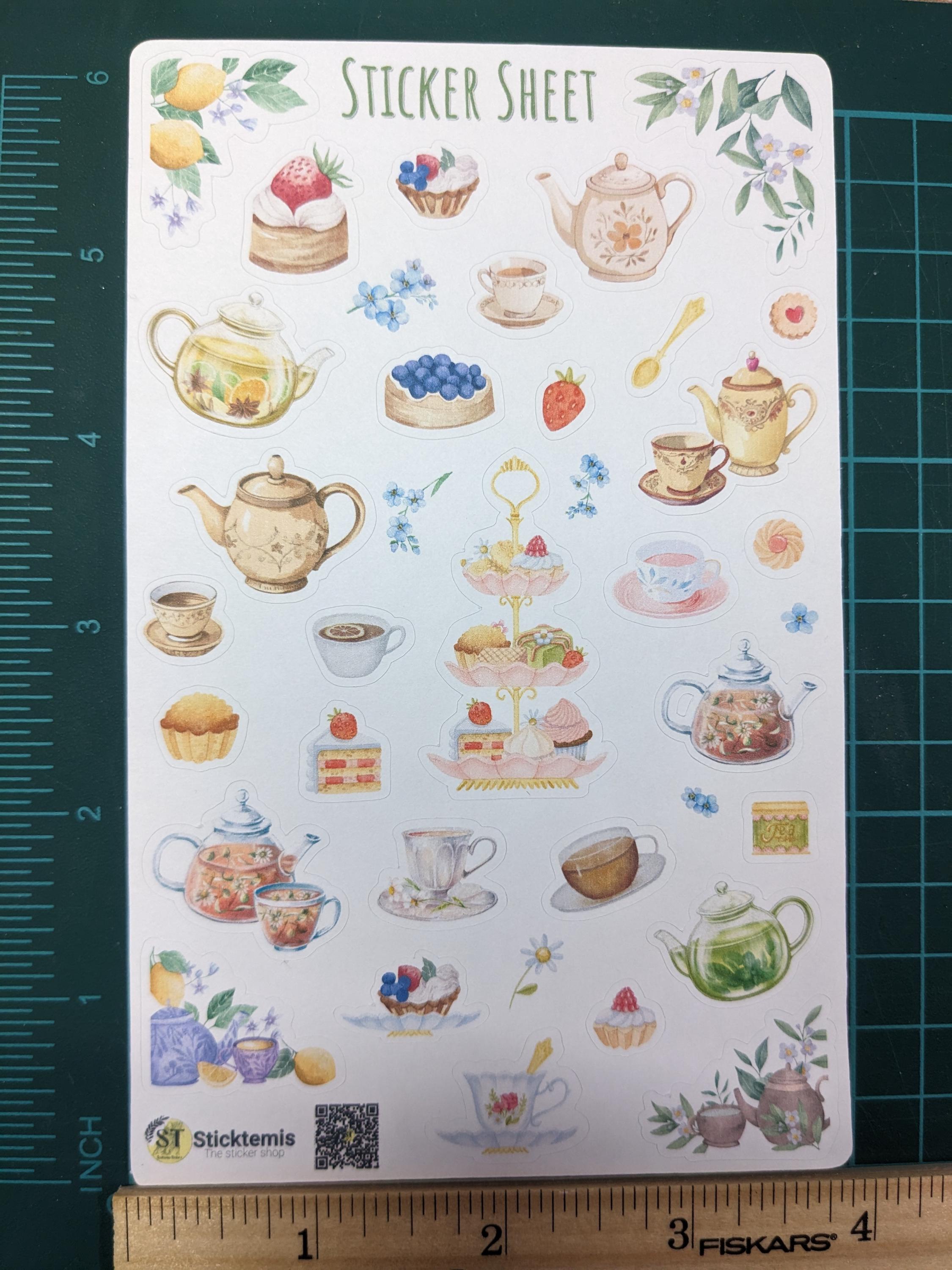 Tea Time Sticker Sheet: Waterproof Planner, Journal, Scrapbook Stickers ...