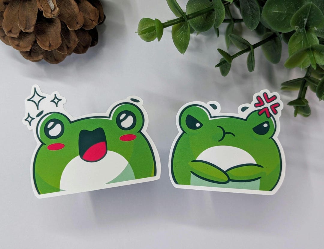 Grumpy, Happy Green Frog Die Cut Sticker Splashproof Sticker for Laptop ...
