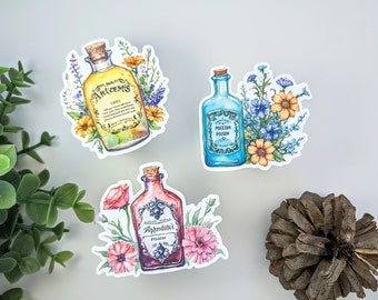 Halloween Potion Bottle Sticker Set: Witchy Floral Decals