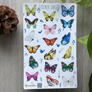 Feuille d'autocollants papillons | Stickers nature pour agenda, scrapbooking, journal Stickers déco