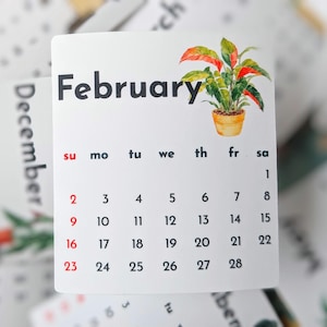 Mini calendrier 2025 2,5 x 2,5 autocollants avec motifs de plantes d'intérieur - agenda mensuel et autocollants pour carnet, janv. à décembre