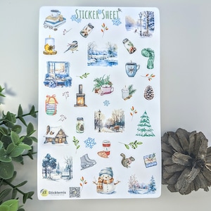 Winter deco sticker Sheet | Journal, Scrapbook, Planner decoration Stickers | Hygge Winter Stickers