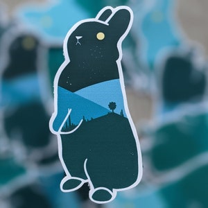 Sticker vinyle imperméable lapin galaxie | Lapins mignons | Adorable autocollant de papeterie découpé à l'emporte-pièce pour ordinateur portable