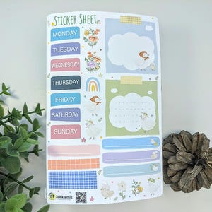 hebdomadaire Canards, thème fleurs et arc-en-ciel | Feuille d'autocollants Jours de la semaine pour agenda, album de scrapbooking
