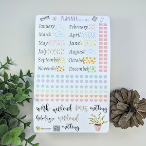 Months of the years sticker sheet | Cute Minimalist & Functional Stickers for Planners | Scrapbooking, Aesthetic, Journal