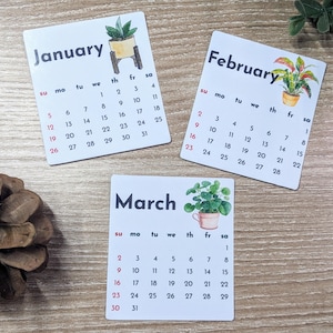 Mini agenda autocollants 2025 2,5 x 2,5 pouces avec motifs de plantes d'intérieur - Agenda mensuel et autocollants pour carnet de notes, janvier à décembre