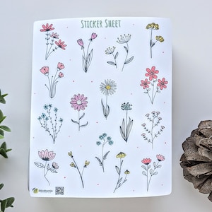 Feuille d'autocollants Fleurs sauvages Petites Fleurs | Stickers illustrés | Stickers pour agenda | Feuille d'autocollants floraux
