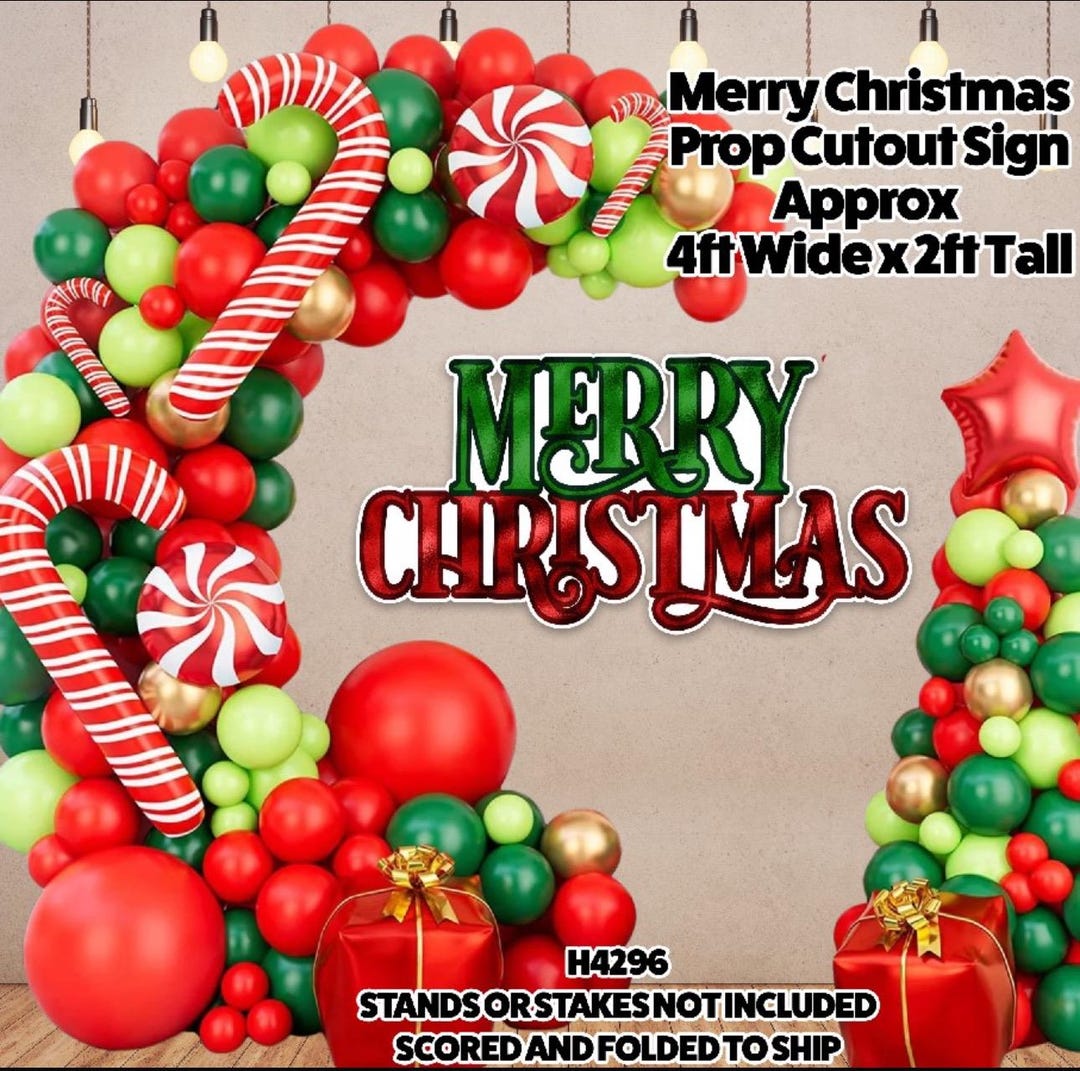 H4296 Merry Christmas Prop Cutout SIGN. 4ft Wide by 2ft Tall. Scored to ...