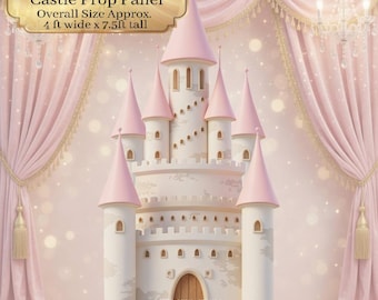 Princess Castle Backdrop Panels | Pink Fairytale Castle Prop | Birthday Party Decor | Baby Shower Backdrop | Event Photo Booth Panel. H7452