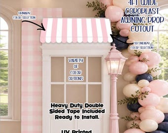 4FT Wide Custom Awning Prop | Parisian Café Window Prop | Baby Shower | Market Booth | Ready to Install. Coroplast Single Piece Cutout.