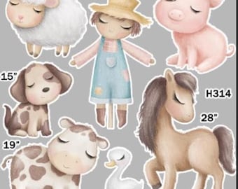H314 7 Piece Farm Animals Set Party Prop, Yard Display, Coroplast, Contour Machine Cut, UV Printed