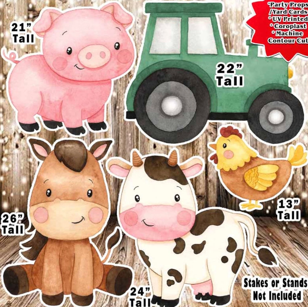 5 Piece Farm Animals Set Party Prop, Yard Display, Coroplast, Contour Machine Cut, UV Printed H068-2